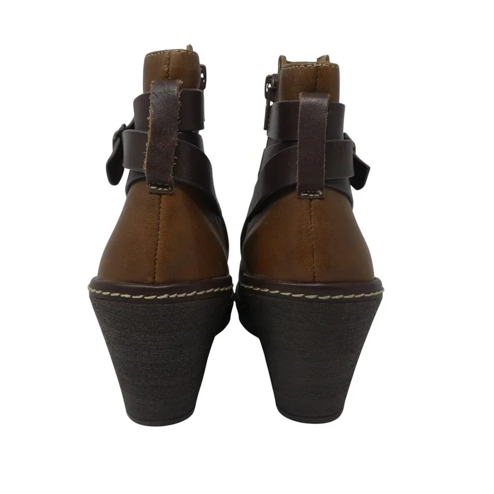 Sofft Caralee Brown Leather Wedge Heel Ankle Boots Booties Womens‎ 7.5